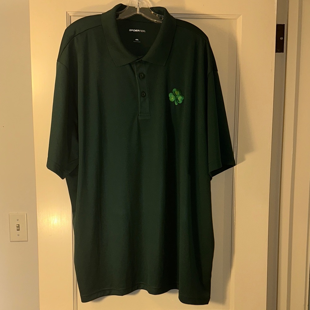 Sport-Tek 4XL Men's Polo in Dark Green with Shamrock Clover Detail